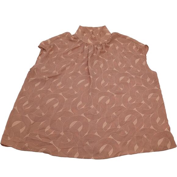 Worthington Tops - Worthington L Pink Brown Geometric Print Mock Neck Sleeveless Top